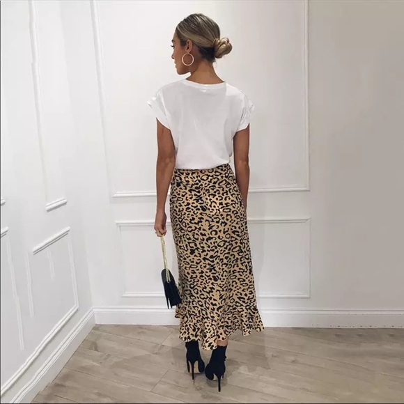 1 Left! Ruffle Faux Wrap Leopard Maxi Skirt Tie - Picture 3 of 7